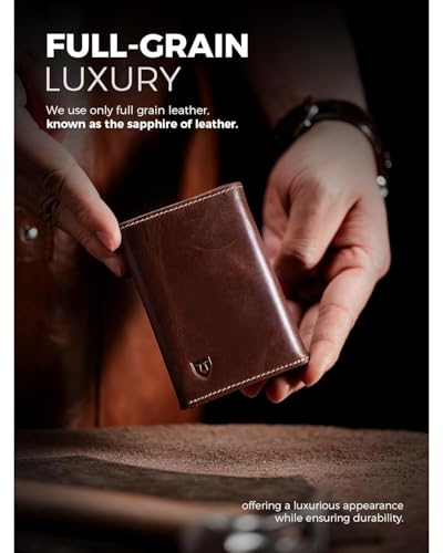 LORZOR Men's Pop Up Wallet RFID Blocking Full Grain Leather Card Holder, Slim Minimalist Bifold with ID Window and Emergency Retrieval Slot (Vintage Brown/Silver)
