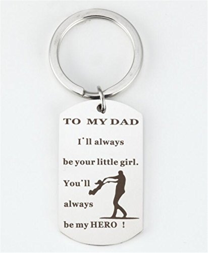 Tmrow 1pc Father's Day Gifts To my Dad I'll Always Be Your Little Girl You'll Always Be My Hero Keychain Ring,Circle - Thumbnail 4