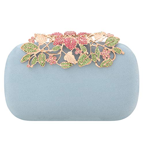Fawziya Flower Purses With Rhinestones Crystal Evening Clutch Bags-Lake Blue
