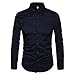 Manwan walk Men's Slim Fit Business Casual Cotton Long Sleeves Solid Button Down Dress Shirts (Large, Black)