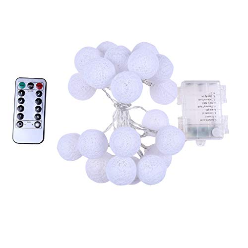 Akabsh Cotton Ball Fairy String Lights 20 LED Cotton Remote Control String Lights Decor String Lamp for Party Home Room