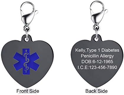 LMXXV Free Custom Engraved Stainless Steel Medical Alert ID Heart Shape Pendant Keychain for Unisex,Multi Color Size Option