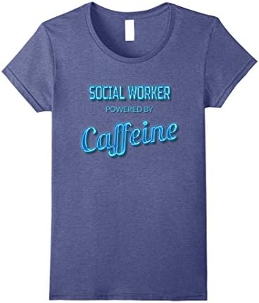 Women's SOCIAL WORKER POWERED BY CAFFEINE Neon Lights Type T-shirt Large Heather Blue