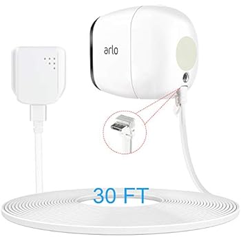 30FT Weatherproof Outdoor Charging Cable and Quick Charge 3.0 Power Adapter Compatible for Arlo Pro and Pro 2, Arlo GO, Other Home Camera (Micro USB), 1 Set, White