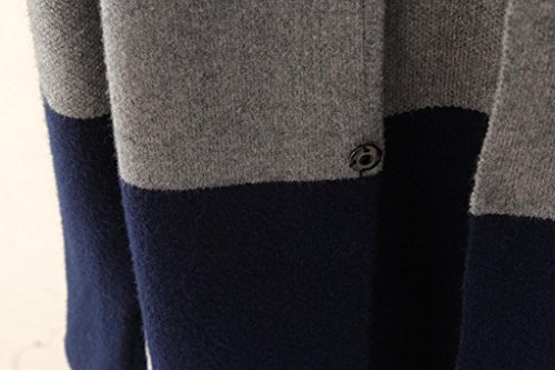 PHOTNO Warm Jackets Women Long Cardigans Color Block Open Front Long Sleeve Knit Cardigan Sweater Tunic Shirts (Navy) - Thumbnail 3