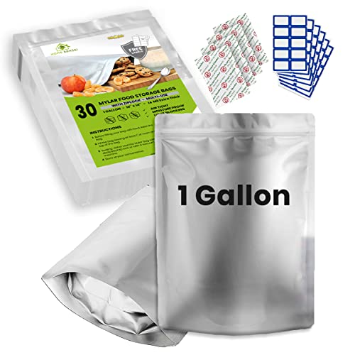 30 Mylar Bags for Food Storage 1 Gallon Extra Thick 15 Mil Long