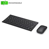 Rechargeable Keyboard and Mouse Combo, Seenda Low Profile Small Wireless Keyboard and Mouse Set with Dust Cover for Windows, Black