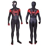MYanimec Unisex Lycra Spandex Halloween New into The Spider Verse Miles Morales Cosplay Costumes Adult/Kids 3D Style (Adult-M) Black