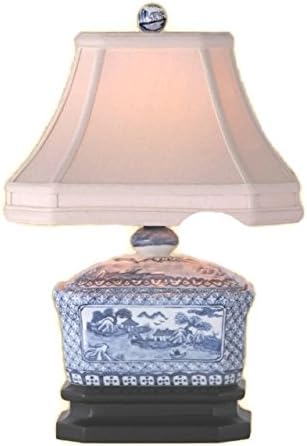 Beautiful Blue and White Porcelain Candy Box Blue Willow Pattern Table Lamp 15" Shade and Finial Included
