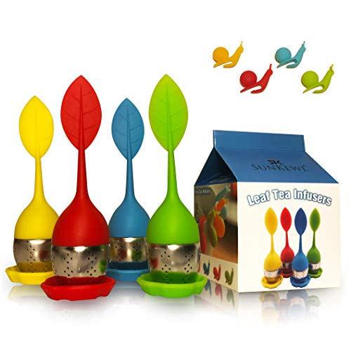 Premium Silicone & Stainless Steel Leaf Tea Infuser Set of 4 by SunKewl with Gift Box. Premium Silicone & Stainless Steel Leaf Tea Infuser Set of 4 by SunKewl with Gift Box.