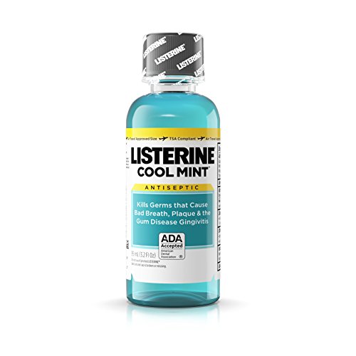 Listerine Cool Mint Antiseptic Mouthwash for Bad Breath, Plaque and Gingivitis, Travel Size, 3.2 oz (Pack of 12)