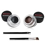 2 in 1Black and Brown Gel Eyeliner Set Water Proof Smudge Proof, Last for All Day Long, Work Great with Eyebrow, 2 Pieces Eye Makeup Brushes Included