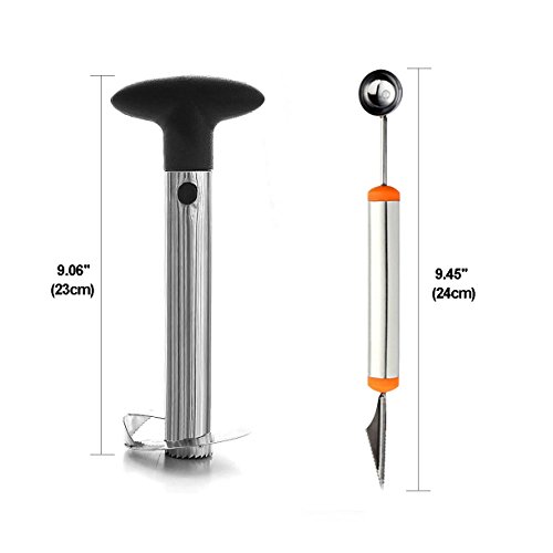 Fruit Slicer Peeler Set of 5 - Stainless Watermelon Slicer, Pineapple Corer, Avocado Slicer, Carving Knife and Melon Baller Scoop, Strawberry Huller, Kitchen Tools Gadgets Fruit Cutter by Hapree