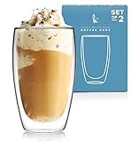 Coffee or Tea Glass Mugs Drinking Glasses Set of 2-15oz Double Walled Thermo Insulated Cups, Latte Cappuccino Espresso Glassware