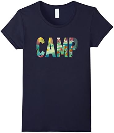 Womens Unique Camp Scene Design shirt XL Navy