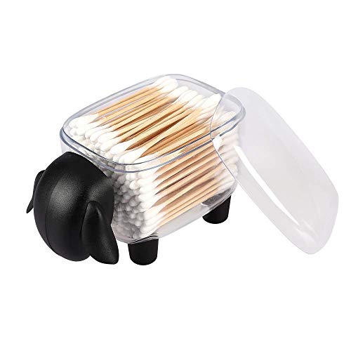 Cotton Swab Holder Sheep Shaped Toothpick Cotton Ball Dispenser Organizer Container with Cover,Black - Thumbnail 3