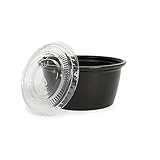 Food Grade Safe Disposable Plastic Portion Cups with Lid (Condiment/Sample/Dressing/Jello Shot) - 2 oz , 500 pack, Black/Clear