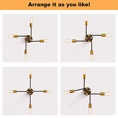 Kuwork Semi Flush Mount Ceiling Light Fixture, Black & Gold Industrial 4 Lights Sputnik Chandelier with E26 Base, Mid Century Lamps for Kitchen Bedroom Living Room Dining Room Hallway Entryway