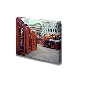 Red Telephone Box and Bus in Street with...