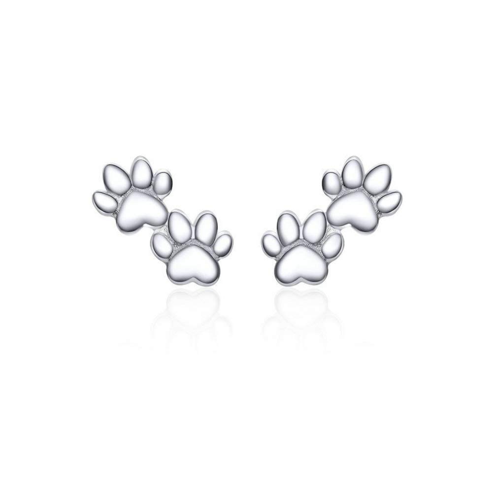 Lovely Puppy Pet Paw Stud Earrings Sterling Silver for Women Girls Cute Animal Dog Car Footprint Earring Ear Studs Piercing Hypoallergenic Fashion Jewellery