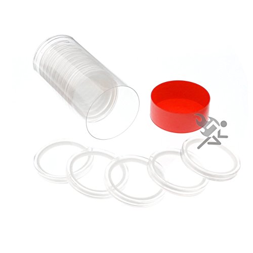 Red Lid Capsule Tube & 15 Air-Tite X43mm White Ring Coin Holders