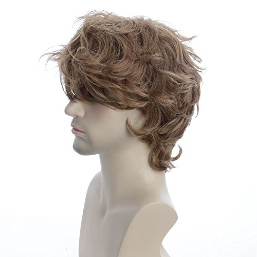 Karlery 7 Inches New Handsome Short Curly Men Fluffy Brown Cosplay Wig with Bangs Halloween Party Cosplay Hair Wig