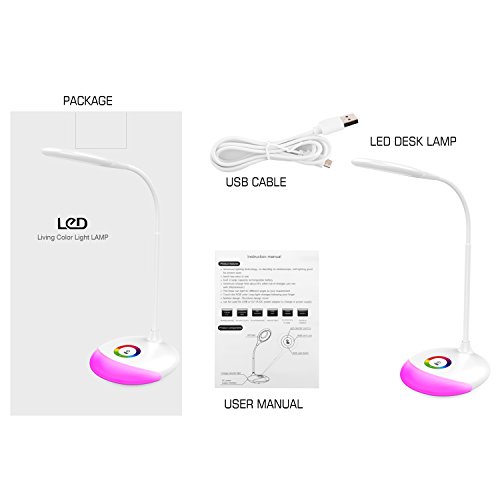 MoKo LED Desk Lamp with Dimmable Color, Portable Reading Table Light with built-in 1800mAh rechargeable battery, Flexible Gooseneck, Touch Control, For Kids Study Home Office -White