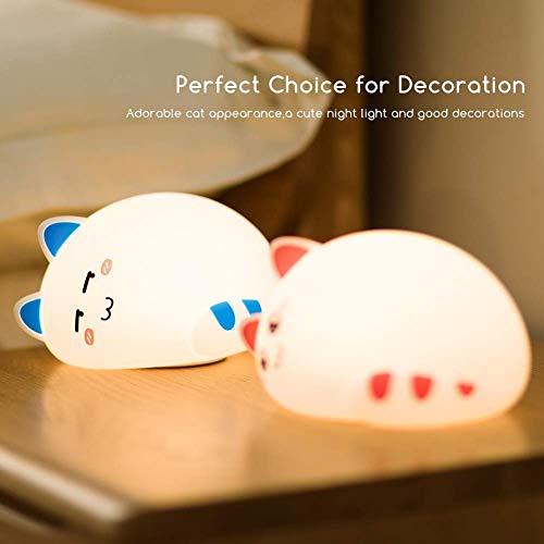 Kids Night Light Kitty Cat Silicone Lamp Soft Touch with Tap Control & Remote Rechargeable RGB Color Changing, Xmas Gift for Boys/Girls Infant Toddler