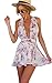 Moxeay Women's Floral Print Shorts Romper Jumpsuit Deep V Neck Backless Romper (M,Pink)