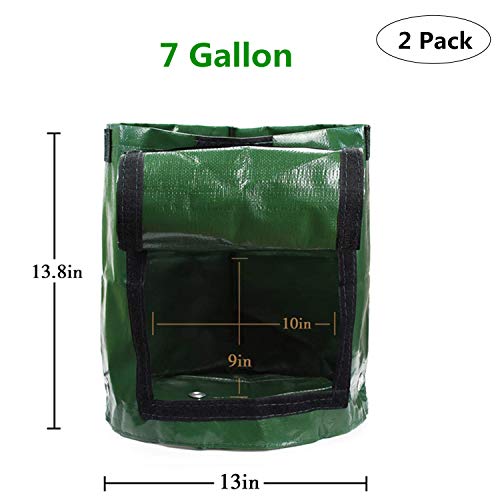 Sfee 2 Pack 7 Gallon Potato Grow Bags, PE Durable Aeration Pots Planters Bag with Handles Access Flap for Garden Melon Farm Vegetable Carrot Onion Tomato Taro Radish Peanut +2 Waterproof Labels - Thumbnail 2