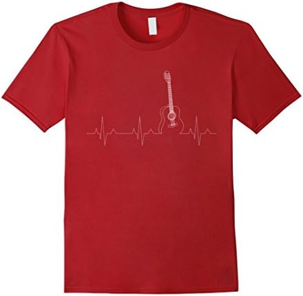 Mens Acoustic Guitar T-Shirt Cool Musician Tee Heartbeat Pulse 2XL Cranberry