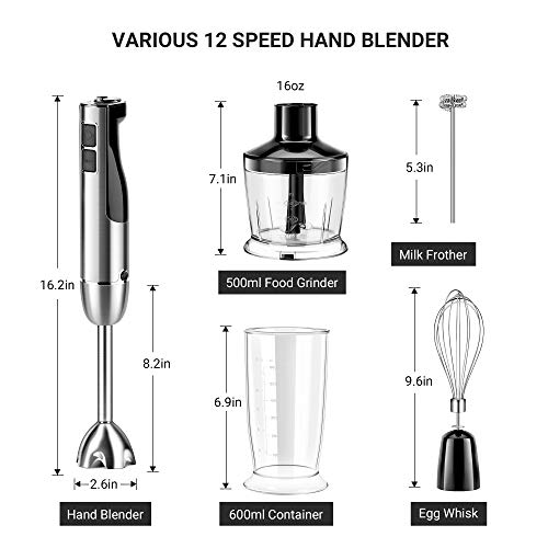 5in1 Immersion Blender, REDMOND Hand Blender 12Speed Powerful