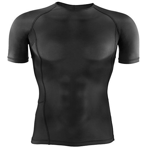 YAHA Menâ€™s Compression T Shirt Short Sleeve - Black (M)