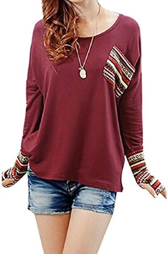 LUNIWEIWomens Long Sleeve Round Neck Plaid Checked Loose Shirt Blouse ...