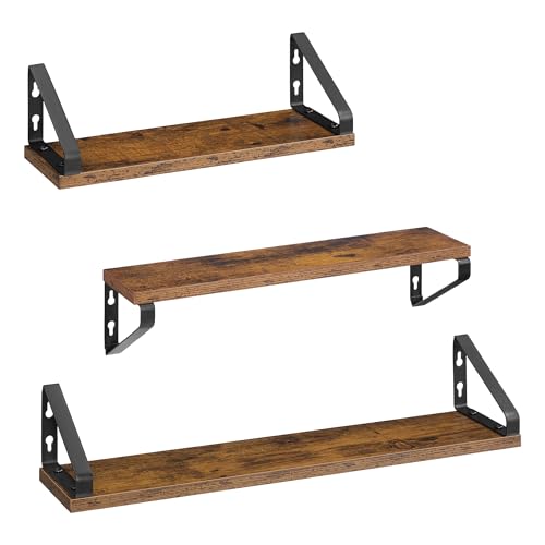 VASAGLE Wall Shelves, Floating Shelves, Set of 3, 2 Mounting Forms, 40/50/60 cm, Decorative Shelves, for Living Room, Bathroom, Kitchen, Rustic Brown and Matte Black LWS043K01