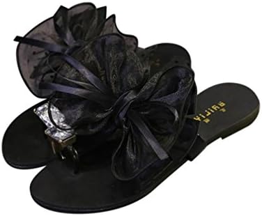 Women Sandals,kaifongfu Flower Bow Flat Heel Toe Sandals Slipper Beach Shoes Casual Shoes With Diamond Drill (36✤✤US:7, Black)