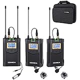 Wireless Microphone Comica CVM-WM100 PLUS 48-Channel Professional UHF Dual Wireless Lavalier Lapel Microphone System for Canon Nikon Sony Panasonic DSLR Cameras,XLR Camcorder,Smartphone etc.(2TX+1RX)