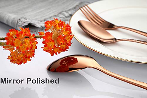 Rose Gold 12-Piece Dinner Spoons Set, 7.5-inch Stainless Steel Hammered Rose Gold Flatware Silverware Cutlery Utensils… - Image 4