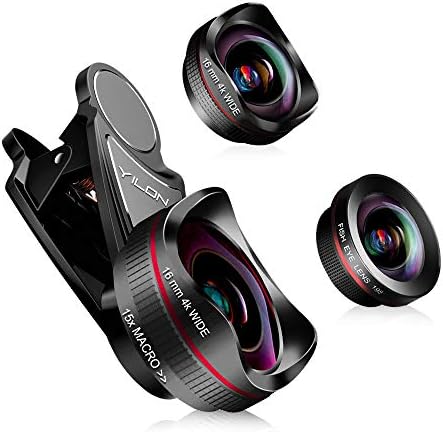 YILON HD Phone Lens Professional Camera Lens:3 in 1 Clip-On Lens Kits 198 Degree HD Fisheye Lens + 0.6X Wide Angle Lens…