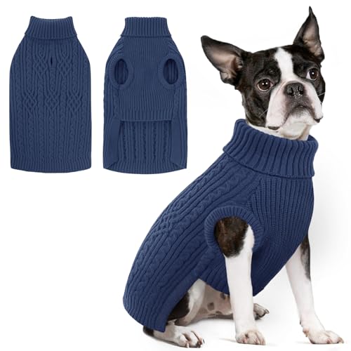 Aofitee Hundepullover Mittelgroße Hunde, Winter Warmer Weihnachten Sweater Für Hunde Gestrickt Hundepullover, Elastisch Weich Hundepulli Rollkragenpullover Hund Pullover Für Französische Bulldogge M