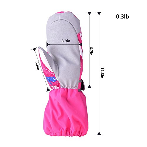 HUOZAO Children Snow Mitten Gloves for Teens Kids Windproof and waterproof Snowboard Skiing with Wrist Sleeves (Rose) M