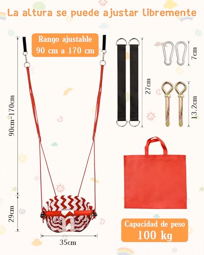 PLMUYY Ajustable Columpio para niños, Doble protección de Seguridad, Incluye Bolsa de Almacenamiento, 2 Pernos de Expansión, Soporta hasta 100 kg, para niños a Partir de 6 Meses