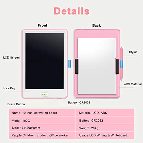 10 Inch LCD Writing Tablet, WOBEECO Electronic Doodle and Scribble Board for Kid & Adults - Great for Taking Notes & Drawing Feels Just Like Paper and Pencil (Pink) - Thumbnail 4
