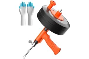 KINGLEV Drain Snake, Drain Auger With Drill Adapter, 50ft Heavy Duty Flexible Sink Steel Drum Auger and Plumbing unblocking Snake, Glvoes and Storage Bag