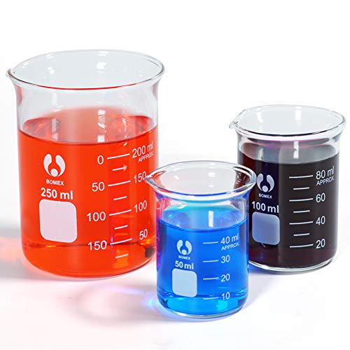 Glass Beaker Set Borosilicate Glass Measuring Low Form 50/100/250ml 3 Pack Graduated Beakers (3)