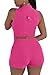 Prograce Woman V neck Button Sleeveless Short Jumpsuit Party Suit Pink XL
