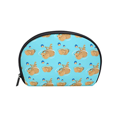 Half Moon Cosmetic Makeup Bag Dog Swmming Toiletry Bag Travel
