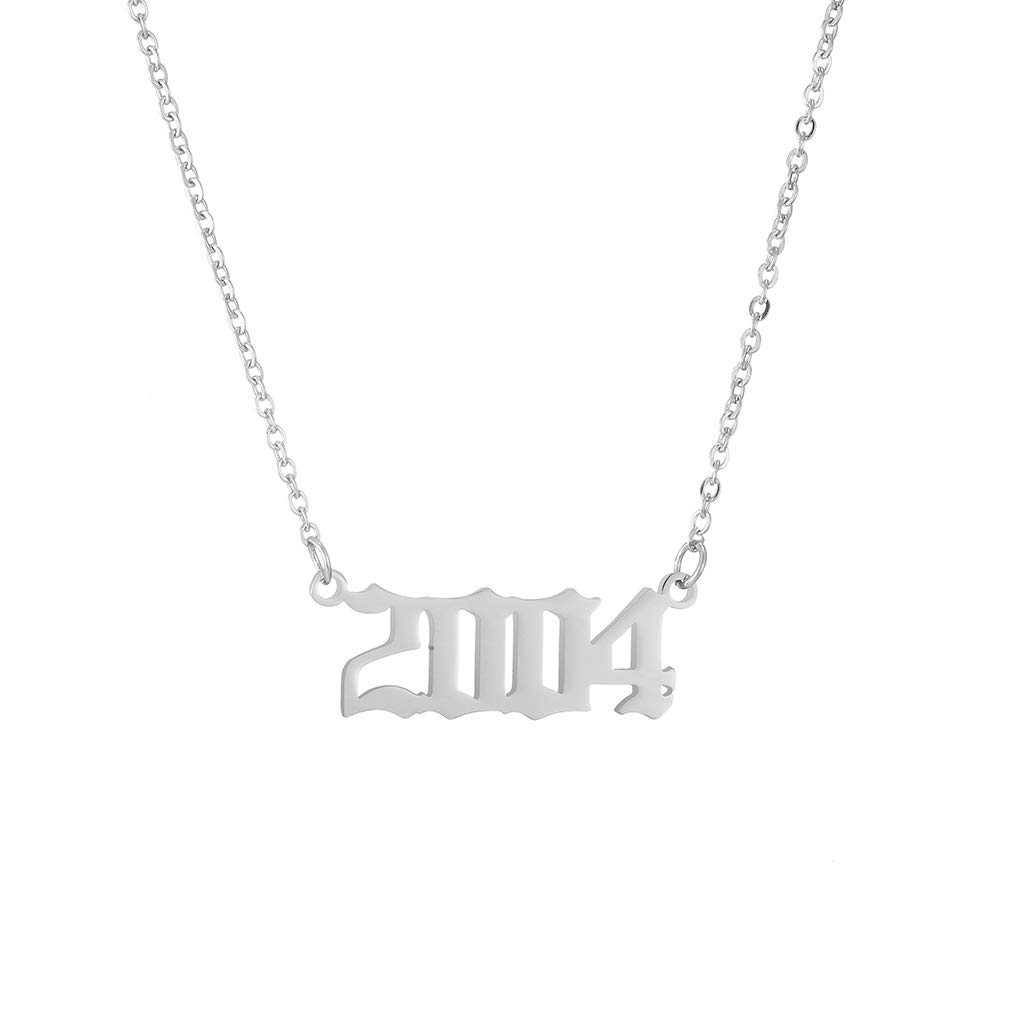 AFSTALR Birth Year Necklace Women Birthday Gifts Charm Friendship Jewellry for Girls Birthday Year Number 2004 Silver