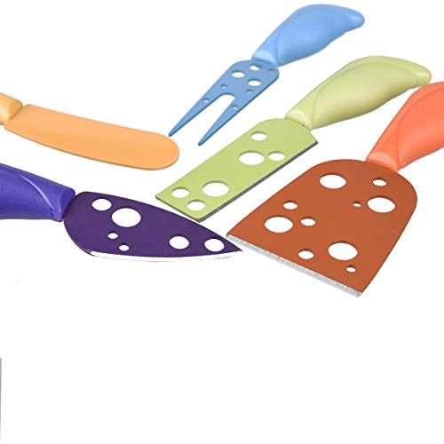 Colorful Cheese Knife Set, TBWHL Cheese Slicer Cheese Cutter Cheese Fork Cheese Spreaders Crumbly Cheese Knives for Parties, BBQ and Dinner Stainless Steel Set of 5 ...