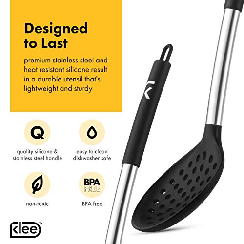 Klee 11-Piece Heat-Resistant Silicone Kitchen Utensil Set with Stainless Steel Handles (Black)